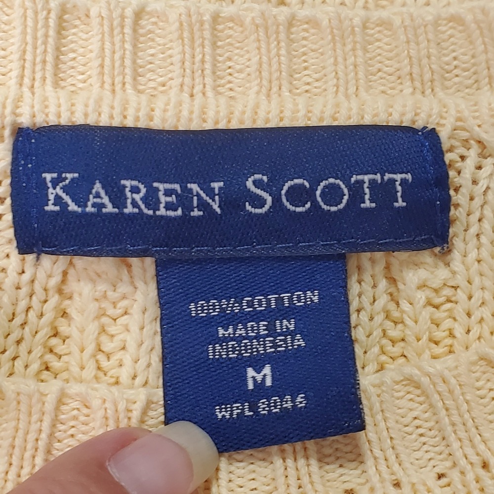 Karen Scott Womens Butter Yellow Cable Knit 100% Cotton‎ Sweater Size M Tennis - Picture 3 of 11